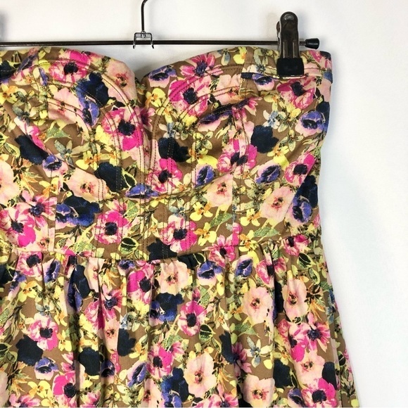 XOXO Pink Floral Corset Bust Strapless Fit & Flare Mini Dress 2 - Picture 3 of 4